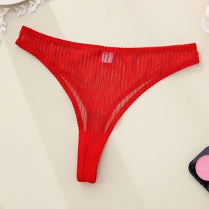 Conjunto de lencería de 2 piezas para mujer al por mayor: sujetador con aros rojo y tanga, conjunto de lencería de malla transparente a rayas, ropa interior transpirable, conjunto de sujetador sexy para mujer. - Product Image 5