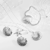 Collier Pendentif Étoile de Mer et Coquillage en Alliage Doré avec Perles, Collection Été 2026, Bijoux de Mode pour Femme, Vente en Gros