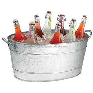 <b>Galvanized</b> Metal <b>Tub</b> Oval Shape Metal Ice Bucket with Sided Handle - Product Image 1