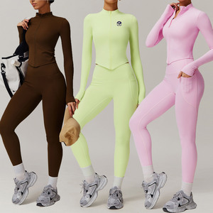 Set da <span class=keywords><strong>Palestra</strong></span> Abbigliamento Yoga Giacca Sportiva Leggings a Vita Alta per Donne Set Fitness di Alta Qualità Produzione Abbigliamento Sportivo - Product Image 1