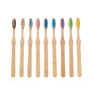 Escovas de dentes de bambu ecológicas descartáveis e imprimíveis para adultos, pacote com 12 escovas para uso e descarte em comodidades de hotéis