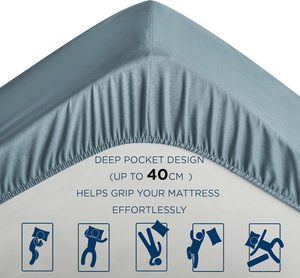 <strong>Extra</strong> <strong>Deep</strong> <strong>Fitted</strong> <strong>Sheet</strong> Hotel Luxury Single <strong>Fitted</strong> <strong>Sheet</strong> Only Easily Fits Soft Wrinkle Free Breathable Grey Blue Twin XL - Product Image 3