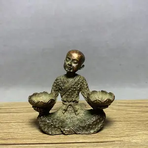 Antike kupfer solide handhalter lotus glatzkopf kleiner sitz buddha-dekoration buddha-lampe märchenkind kerzenleuchter umkehrfluss