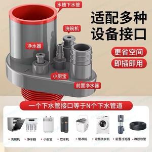 Tubería de Desagüe para Cocina, Dispositivo Integrado Antiodor de Tres Vías, Diámetro Interior Estándar, Distribuidor de Agua Multifuncional de Plástico - Product Image 5