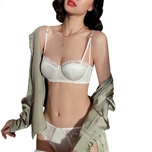 Wholesale Women's White Satin Lace Bra and Panty <b>Set</b> Push up <b>Sexy</b> Bra <b>Set</b> French Style Elegant Intimates Lingerie <b>Set</b> OEM ODM - Product Image 3