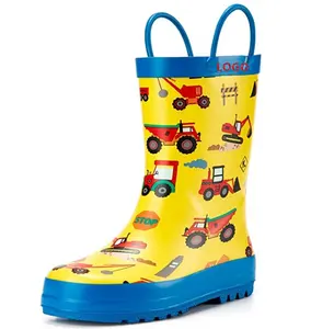 Cartoon Car Printing Kids Style Natural Rubber Rain Boots Wholesale