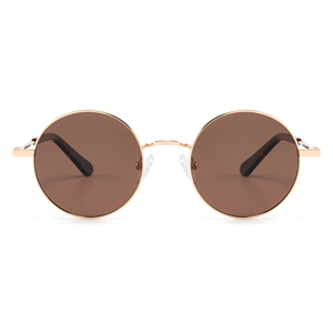 Unisex <b>Round</b> Metal <b>Frame</b> <b>Sunglasses</b> Brown Lenses UV400 Protection Retro Style Casual Wear for Adults - Product Image 1