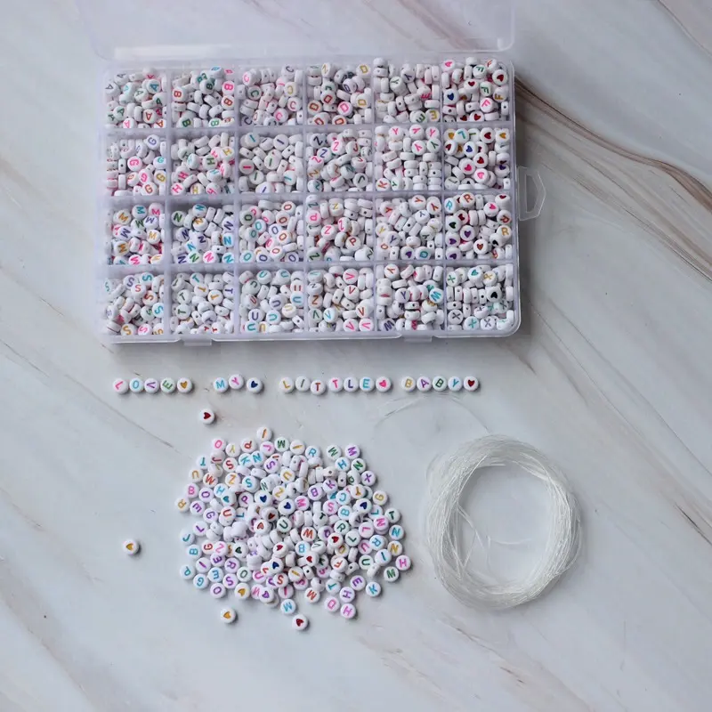 Bricolaje para niños perlas de vidrio mixta acrílico alfabeto inglés letra granos encantos de collar de pulsera