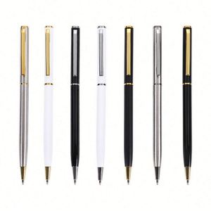 Gift Promotional Black Ball Point Pen Customized Logo Body Slim Metal Pens Advertising Signature Customized Metal Pen - Product Image 1