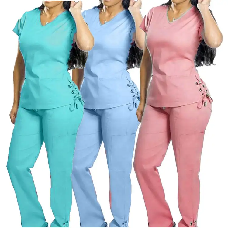 2024 moderne athlétique col en v gommage haut survêtement pantalon Spandex médecin soins infirmiers médical gommages uniformes ensembles pour femmes hommes en gros