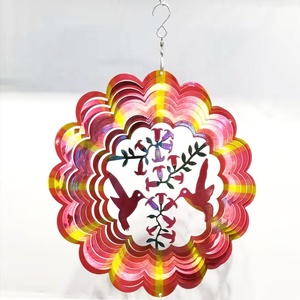 Nueva decoración de jardín Color Mandala Humminbirds flor de corte láser 3d de metal de acero inoxidable viento Spinner - Product Image 2