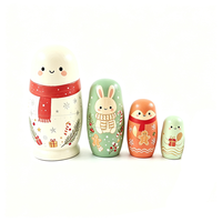 5 Katmanlı Ahşap İç İçe Geçen Bebekler Özel Çiftlik Hayvanları Rus Matryoshka Model Oyuncak Yapım Oyuncağı Saklama Kutusu Seti