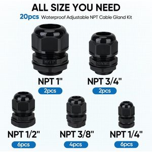 Kit de presse-étoupes en nylon NPT 20 pièces étanche IP68 pour la protection des câbles - Product Image 5