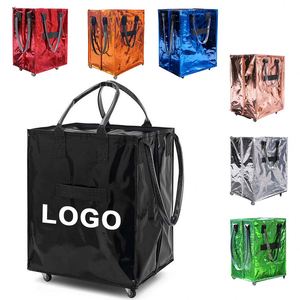 Custom Logo <b>Shopping</b> <b>Bag</b> Foldable <b>Wheeled</b> Durable Spacious Portable Grocery <b>Bag</b> <b>Shopping</b> Trolley Rolling Handbag Customizable - Product Image 1