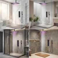 Ensemble de douche mural moderne en laiton poli avec robinet thermostatique à poignée unique, jet de pluie, panneau de commande multifonction carré