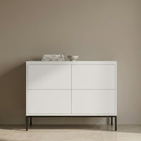 Commode moderne Japandi à 4 tiroirs, chêne clair, sans poignées, pieds en métal noir, meuble de rangement pour salon, prix d'usine, fournisseur