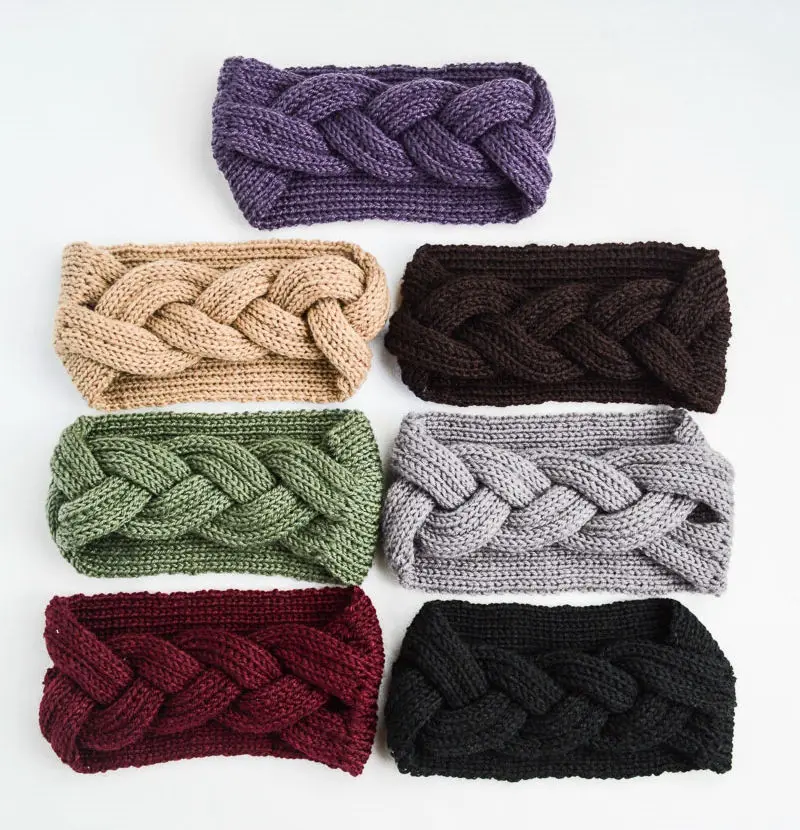 2019 बड़ा धनुष मछली हड्डियों सर्दियों लड़की बुनना सिर गर्म Crochet लोचदार बाल बैंड हस्तनिर्मित पगड़ी विस्तृत आकार Headwear