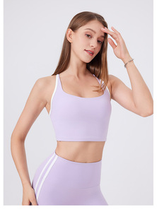 Sujetador deportivo con tiras en contraste para mujer, cuello cuadrado, acolchado, top corto de yoga, ajuste ceñido, sin costuras, para pilates y entrenamiento, ropa deportiva al por mayor - Product Image 2
