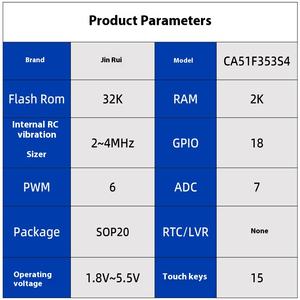 Jinrui Ca51F353S4 Sop20 Microcontrôleur Puce tactile publicitaire 8 bits Circuit intégré Flash Mcu Solution <span class=keywords><strong>PIC</strong></span> Core pour le développement - Product Image 2