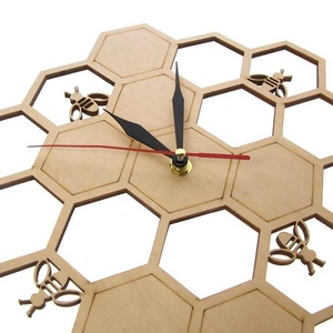 Cut Wood <strong>Clock</strong> Honey <strong>Bee</strong> on Honey Comb Hexagon Nature Watch Wall <strong>Clock</strong> Geometric Kitchen Art Decor - Product Image 2
