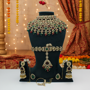 Parure de bijoux semi-nuptiale plaquée or avec des perles autrichiennes et des pierres de potassium - Product Image 3