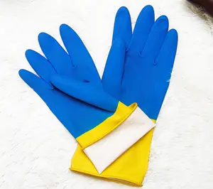 Fabriek Directe Verkoop Bi-Kleuren Blauw Gele Kleur 80G Latex Wanten