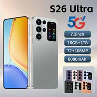 Smartphone S26 Ultra Shenzhen 7,3 pouces 90Hz Android 15 16 Go 1 To 108 MP 8800 mAh Deca Core 5G Double SIM Face ID Écran LED