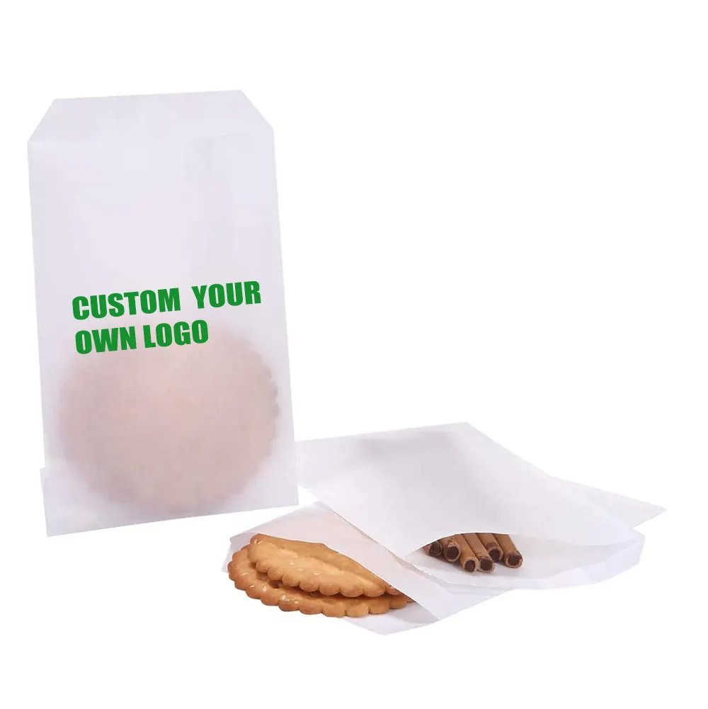 Custom Papier Sandwich Zakken Wit Food Grade Vet Slip Wax Gevoerd Papieren Zakken Voor Bakkerij Cookies Snoep Snacks Frieten