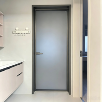 Porte de salle de bain moderne en alliage d'aluminium et verre, résistante à l'eau et à l'humidité, porte battante intérieure