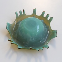 Bixuan Aqua Groene Olijf Amber Splash Rim Mondgeblazen Soda Lime Glas D32cm Schaal Schaal Sculpturale Fruit Schaal Tafeldecoratie
