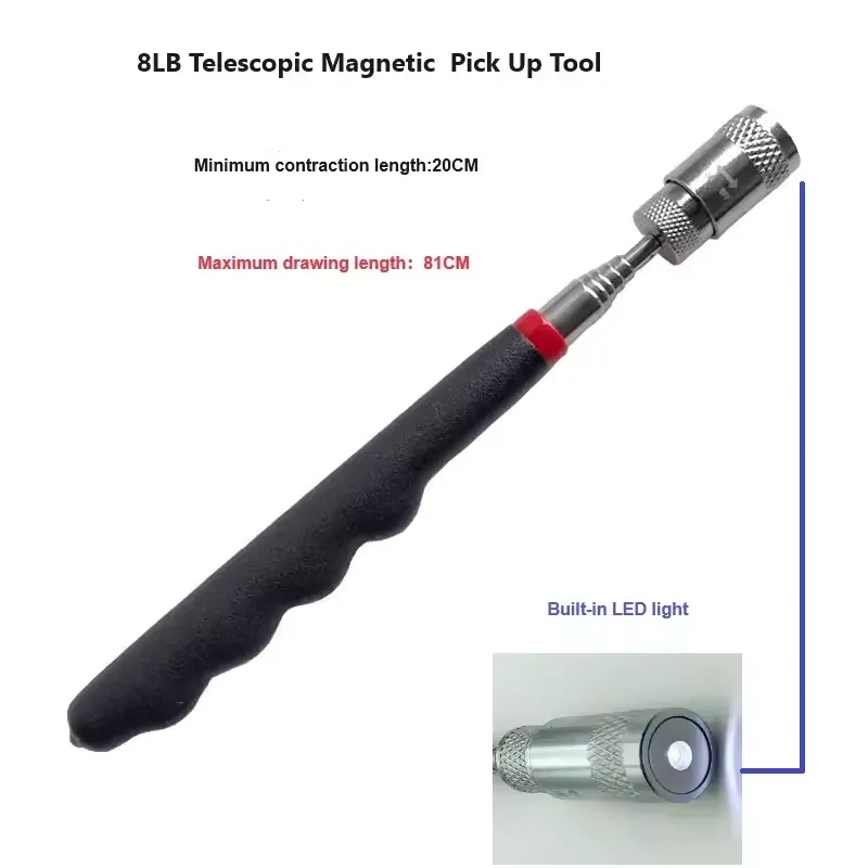 8lb telescoping Magnetic Pick up công cụ với LED ánh sáng nam châm để Pickup móng tay vít và kim loại phế liệu