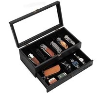 Étui à couteaux de poche à 3 couches avec couvercle en verre et tiroir, étuis à couteaux en bois pour collections pour hommes Idées cadeaux