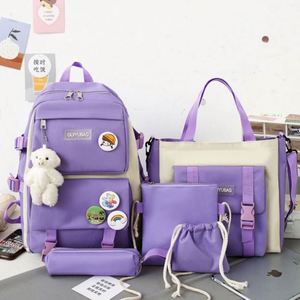 Conjunto de Mochilas Escolares Impermeables con Diseño Personalizado - 5 Piezas, Mochila Moderna y Bonita para Adolescentes, Unisex, Gran Capacidad, con Cierre, Estilo Preppy - Product Image 3