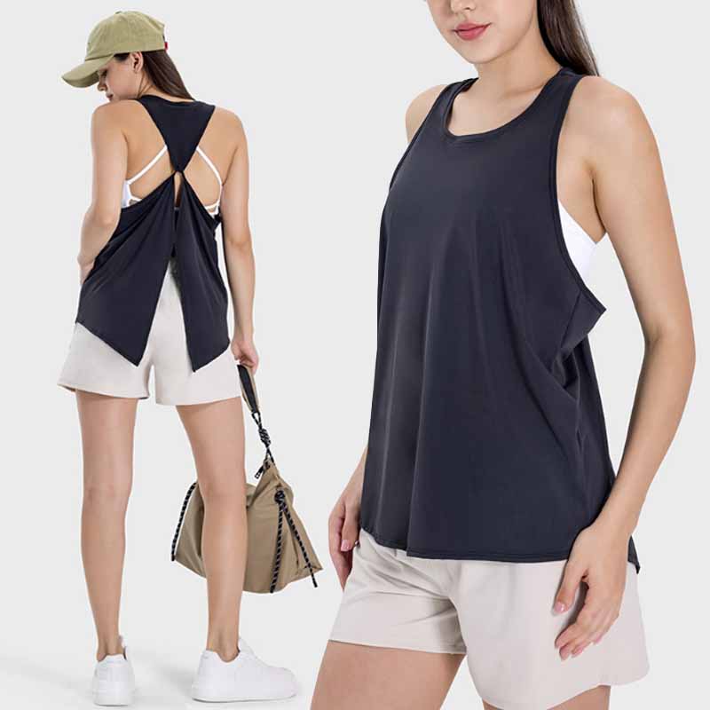 Elegant Casual Loose Style Ladies COOL Fabric Fitness Workout Tops Quick Dry Fitted Tank Top Gym Sports Yoga Longline Tank