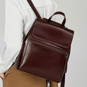 Sac à dos en cuir ciré texturé, sac à dos de voyage quotidien simple et de grande capacité - Product Image 1
