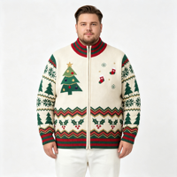 Pull cardigan en tricot à col montant simple avec fermeture éclair, motif de Noël pour homme, ODM OEM
