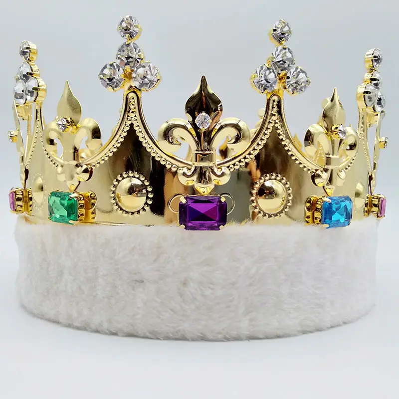 Tiaras de oro de rey y <span class=keywords><strong>Príncipe</strong></span> para hombres, diademas con diamantes de imitación, corona para fiesta, venta al por mayor