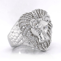 Anneaux en argent sterling 925 CZ en gros, anneaux hipster hip hop, anneaux épais pour hommes, motif animal lion