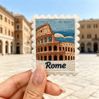 Patchs brodés 3D personnalisés Colisée de Rome, motif CE, bord ondulé blanc, bâtiment ancien, thermocollants pour sacs à dos de voyage et décoration de chapeaux
