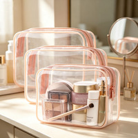 Pochette de maquillage en PVC à faible MOQ, personnalisable avec logo, sac cosmétique transparent de voyage avec fermeture éclair