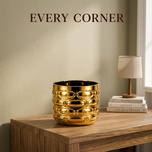 Pot de fleurs moderne de luxe en métal doré, elliptique, chromé, pour plantes d'intérieur - Product Image 4