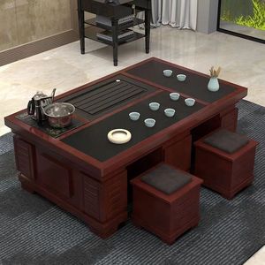Modern Slab Wood Coffee <b>Table</b> With Tea Set Integrated Living Room Home Office Tea <b>Table</b> - Product Image 3
