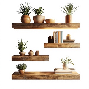 Premium Wooden Double Tier Modern <b>Wall</b> <b>Mounted</b> Floating Display <b>Shelf</b> Storage Organizer Sustainable Durable Handmade Heat - Product Image 3