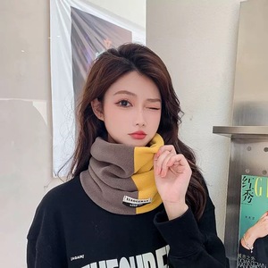 Color Block Warm Scarf For Women Unisex Neck Warmer Face Cover Windproof Winter 2025 Splicing Design Plain Weave - Product Image 1