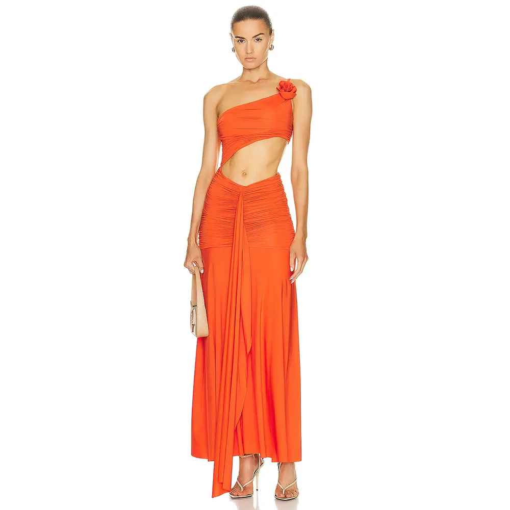 नई आगमन महिलाओं सेक्सी नारंगी एक कंधे को खाली लंबे स्लिट फ्रंट पार्टी पोशाक