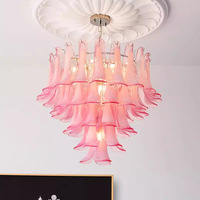 Lustre vintage de style français, petit et long, en verre de Murano, avec source lumineuse LED en verre dépoli, construction en fer et verre, intensité réglable, télécommande