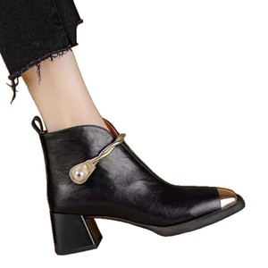 Stivali da Donna <span class=keywords><strong>con</strong></span> Punta Quadrata, Perle Metalliche, <span class=keywords><strong>Tacco</strong></span> Medio, Stivali Moda Autunnale, Nuovo Stile Retrò <span class=keywords><strong>con</strong></span> <span class=keywords><strong>Tacco</strong></span> Spesso in Stile Britannico Disponibili - Product Image 5