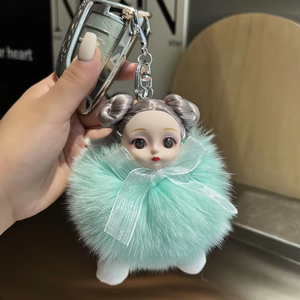 พวงกุญแจตุ๊กตาหมีขนฟูเทียมแบบใหม่ ประดับโบว์และพู่ห้อย สำหรับผู้หญิง - Product Image 5
