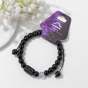 Bracelet Signe Astrologique 12 Zodiaques en Obsidienne Noire Naturelle, Perles Élastiques Ajustables pour Hommes et Femmes, Bracelet de Couple, Cadeau d'Anniversaire - Product Image 2