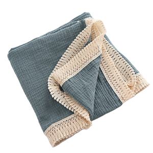 Fabricants de couvertures en coton, serviette pour bébé à franges pour nouveau-né, literie pour bébé, couvertures en coton douces de couleur unie pour enfants - Product Image 1